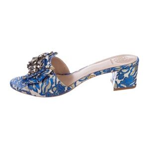 Tory Burch Valentina Brocade Embellished Bow Slide Sandals 9.5